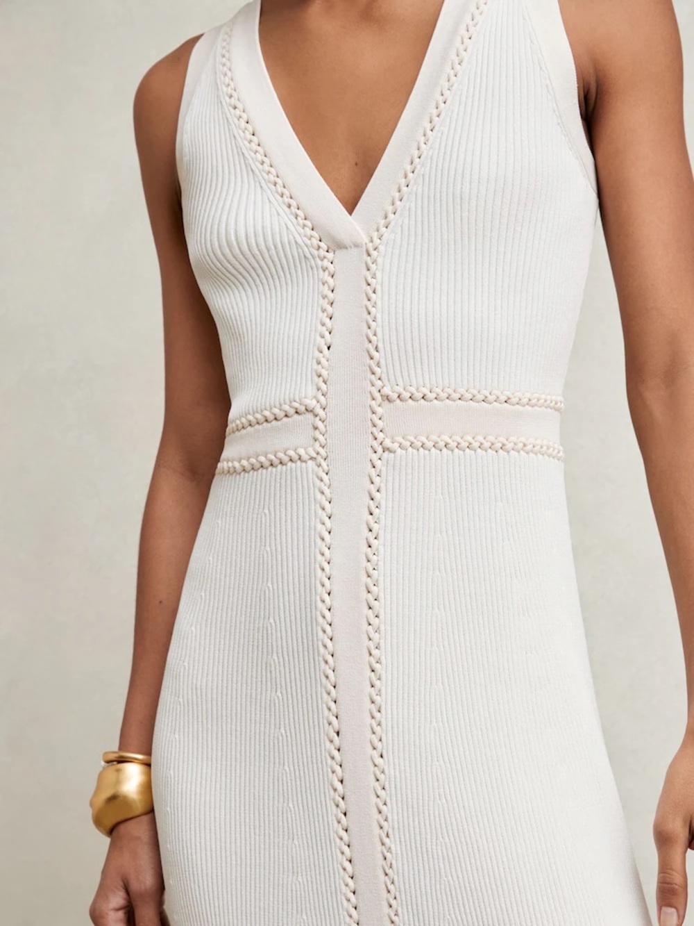Reiss Lou Craft-Stitch Knitted Midi Dress in Ivory size S, NWT - Picture 2 of 7